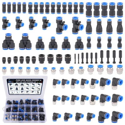 XaXmTee 94 Pcs Quick Connect Air Line Fittings Kit Pneumatic Push Lock Air Fi...