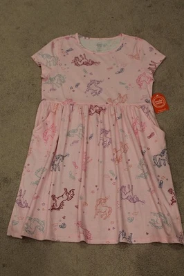 Wonder Nation NEW Short Sleeve Pink Unicorn 14-16 Plus Dress Cotton Bld Pockets - Image 1 of 4