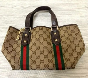 GUCCI Mini GG Tote Handbag Sherry Line Canvas beige from japan used - Picture 1 of 10