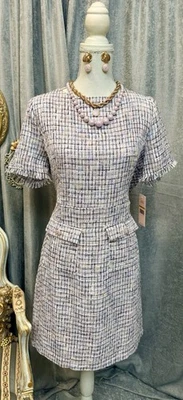 NWT Lavender Tweed Dress Size L With Chanel Buttons - Image 1 of 4