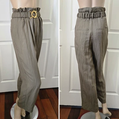 Pantalones Zara Cintura Alta Cinturón Talla XS Caqui Foto 1 de 4