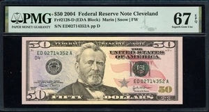 Fr. 2128-D (EDA Block) 2004 $50 Cleveland Note PMG Superb Gem Unc 67 EPQ - Picture 1 of 2