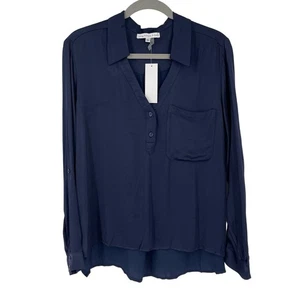 Young Fabulous & Broke Satin Blouse Navy Blue Size Medium - Picture 1 of 6