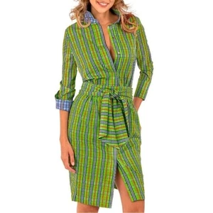 Gretchen Scott neu ohne Etikett Designs luftiges Blouson-Kleid mit Gürtel Sonnenschein kariert grün S - Bild 1 von 7