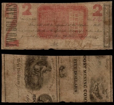 1861 $2 Columbus, GA, Palace Mills REVERSE PRINT- PMG Certified Broken Banknote! - Image 1 of 3