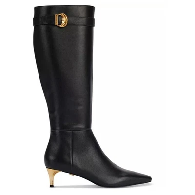 Bota Alta Donna Karan New York Clari Para Mujer Cuero Negro Tacón Dorado Talla 6 Nueva en Caja Foto 1 de 4