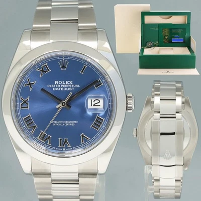 PAPELES COMO NUEVOS Rolex DateJust 41 Acero 126300 Azul Esfera Romana Caja de Reloj Oyster Foto 1 de 4