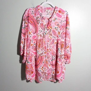 Blusa Umgee Swing Top Talla Grande Rosa Paisley Túnica Manga Abullonada Náutica Preppy - Imagen 1 de 9