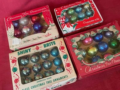 4 BOXED SETS OF VINTAGE 1950s GLASS FEATHER TREE ORNAMENTS : SHINY BRITE & MORE! - Image 1 of 4