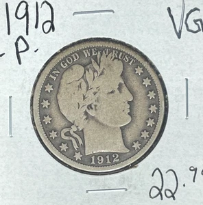 1912-P BARBER SILVER HALF DOLLAR ~ VG ~NICE COIN~ - Picture 1 of 2