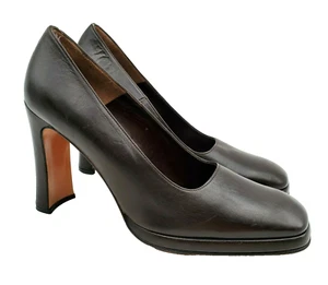 Charles David Heels Women's Shoes Size 8 B Brown Leather Slip On Square Toe - Picture 1 of 9
