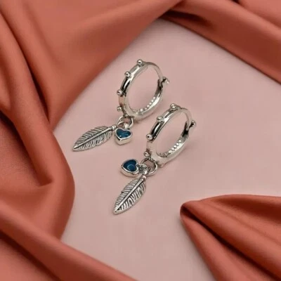 Spiritual Feathers Drop Earrings, Silver Dangle Hoops for Her, Minimalist Style - Image 1 of 4