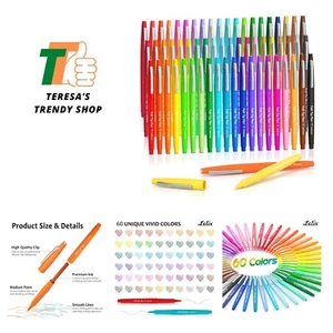 60 Colors Felt Tip Pens, Medium Point Felt Pens, Assorted Colors Markers Pens... - Picture 1 of 9