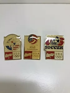 Coca-Cola USA Pins Coke Gymnastics Soccer & Volleyball 3 Sponsor Pins Vintage - Picture 1 of 5