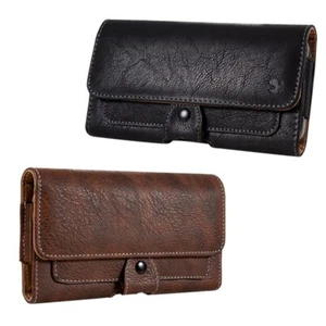 Large Horizontal Phone Case Real Leather Pouch Holster With Belt Clip Universal - Picture 1 of 26
