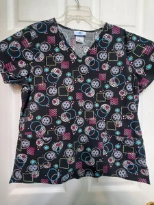 SB Scrubs Scrub Top Size M-Black/Pastel Circles/Squares-Chest 22.5"/L 26" - Picture 1 of 5