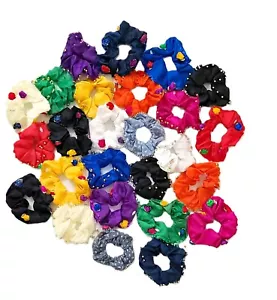 20 Pk Women’s Hair Scrunchies Multicolor Elastic Ties with Pearl Floral Accents - Picture 1 of 24