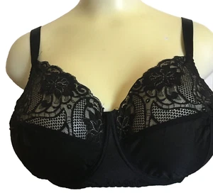 Nina Black Underwired Bra 36B Pretty floral lace to tops of cups No padding - Picture 1 of 9