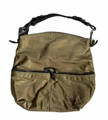 Bolso de mano de viaje Dooney & Bourke Erica de nailon tostado con correa de cuero negro Foto 1 de 4