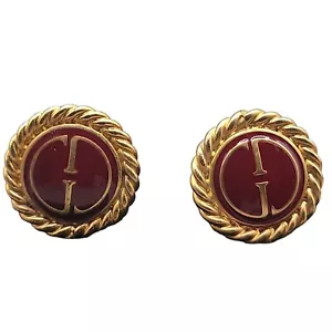 Gucci Womens Ultra Rare Cuffs/Buttons 18k Gold Plated Red Enamel 1992 Italy - Picture 1 of 15