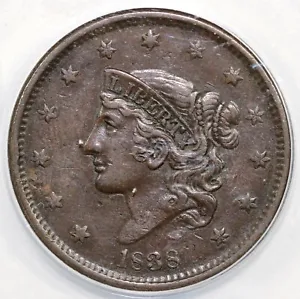 1838 1c Matron Head Large Cent ANACS EF 40 - Picture 1 of 5