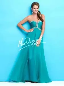 Mac Duggal 64432 Teal Chiffon Prom Gala Gown Dress Flash Sale NWT sz 0 - Picture 1 of 3