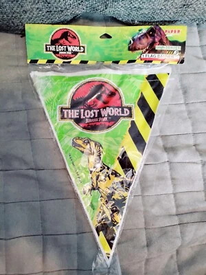 Jurassic Park Vintage Birthday Party 12 foot Flag Banner NEW IN PACKAGE 1997 - Image 1 of 4