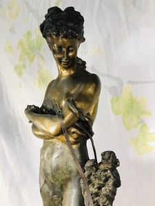 A Bronze Statue Of Girl With Flowers Basket By H.P Moreau - Picture 1 of 12