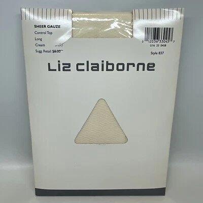 De Colección Años 90 Liz Claiborne Texturizada Pantimedias Control Top Gasa Transparente Crema Talla Larga Foto 1 de 4