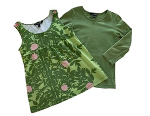 Marimekko Sweet Potatoes 2 PC Shirt Set Tunic Tank 3/4 Sleeve Green Pink Girl S - Picture 1 of 17