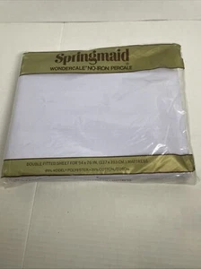 Vintage Deadstock Springmaid Light Blue Percale Double Bed Fitted Sheet - Picture 1 of 6