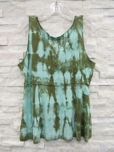 NWT Silver Charm Boutique Funky Aqua & Olive Tie Dye Ribbed Jersey Tank Top XL - Picture 1 of 4