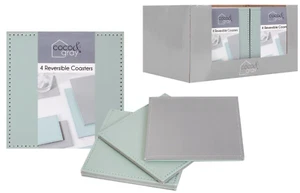 4 Reversible Coaster Set Table Grey Green Colours Square Reusable 10x10cm Home - Picture 1 of 5