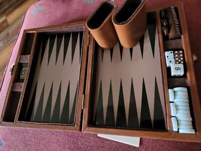 Vintage REISS Backgammon Set in Brown Faux Leather Travel Case Good Condition - Image 1 of 4