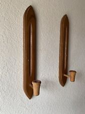 Vintage Mid Century Modern Wood Wall Sconce Candle Holders Homco 15”