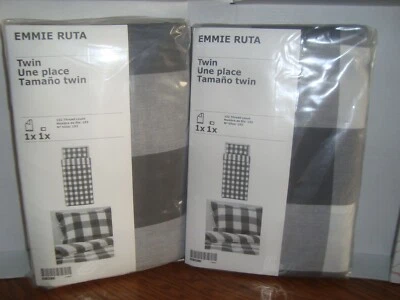 2 Sets - IKEA Emmie Ruta Twin Duvet Cover w/ Pillowcase Gray White Plaid Check  - Image 1 of 4