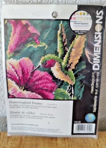 Dimensions Mini Needlepoint Kit 5"X5"-Hummingbird Drama Stitched In Thread - Picture 1 of 2