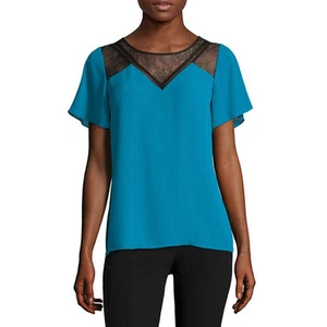 Worthington Short-Sleeve Pleat Neck Lace Blouse Size M, L New Msrp $36.00   - Picture 1 of 1