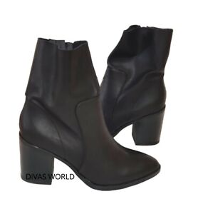 Chunky Black Heels Boots Ladies Girls Block Heel Zipped Boot Brand New Primark