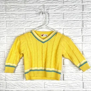 Vintage Mimi Yellow Cable Knit Sweater Size 3T Blue White Striped Trim - Picture 1 of 5