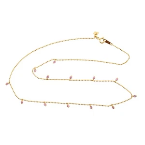 18k Solid Yellow Gold Pink Sapphire Bead Necklace Women's Jewelry - Picture 1 of 3