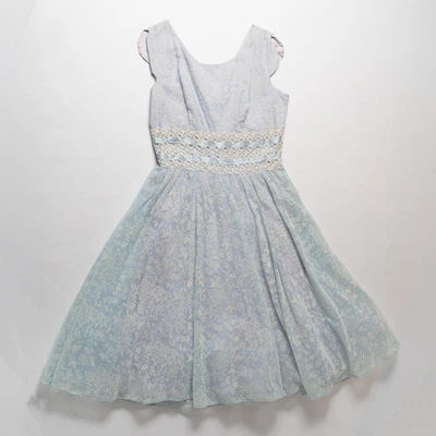 VINTAGE 1950S Baby Blue and Light Purple Cocktail Dress with Crinoline Skirt M - Image 1 of 4