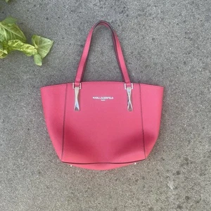 RRP $590 KARL LAGERFELD Designer Pink Leather Handbag Y2K 90s - Picture 1 of 9