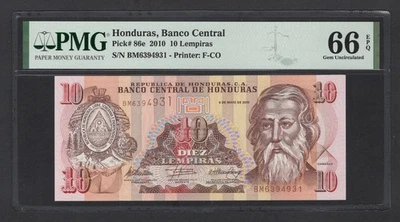Honduras 10 Lempiras 6-5-2010 P86e Uncirculated Grade 66 - Image 1 of 2
