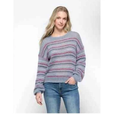 Разные женские полоски свитер шерсти кашемир Chambray синий L квадратный мягкий вязаный богемное - Изображение 1 из 4