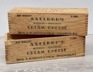 Caja de madera de queso crema Axelrod's NJ EE. UU. antigua vintage lote de 2 - Imagen 1 de 7