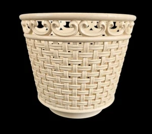 Vintage Emsa Plastik Blumen Übertopf - Korbgeflecht - 1970er - 13x15 cm - Bild 1 von 5