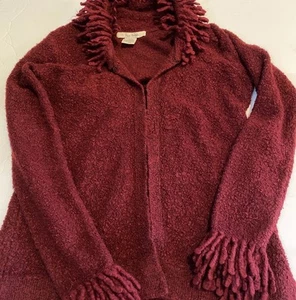 Free People Strickjacke Pullover Damen Medium rot Fransen Kragen Bündchen Boho Wolle - Bild 1 von 3