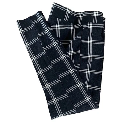 Pantalones ajustados a cuadros negros blancos Stevie azul marino antiguo costura delantera niñas talla S Foto 1 de 4