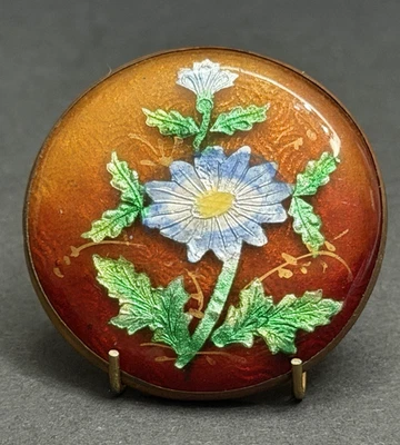 STUNNING Antique Colorful Foil FLOWER/FLORAL Enameled Button - 1-1/4" (S16) - Image 1 of 4